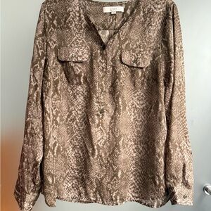 LOFT Taupe Snake Print Blouse